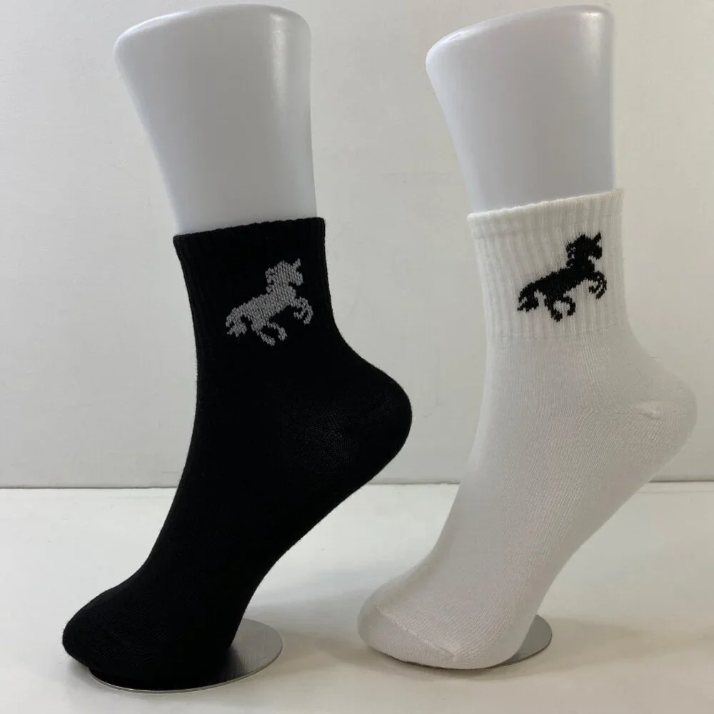 Womens Crew Socks Set 2 Solid Black White Unicorn